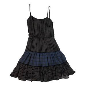Jack Wills Mini Dress Womens Sz 0 Black Blue Stoke Swiss Flock Dots Tiered XS